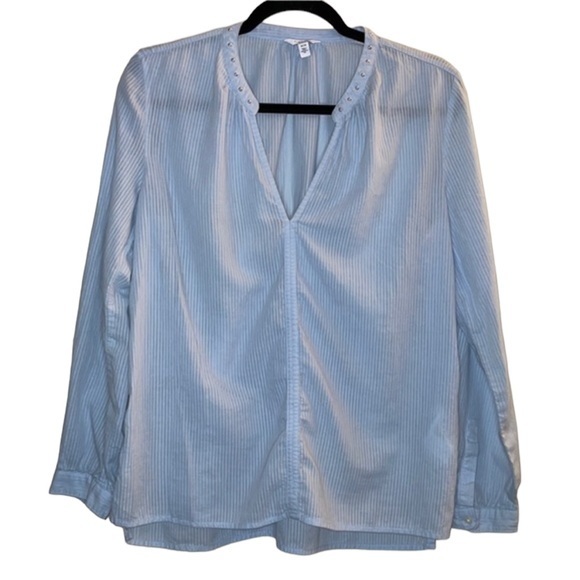 Calvin Klein Light Blue Striped Long Sleeve Blouse Shirt Size Medium - Picture 1 of 6